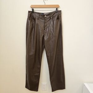 Old Navy Faux Leather Straight Leg Pants Size 12 Brown High Rise Trousers